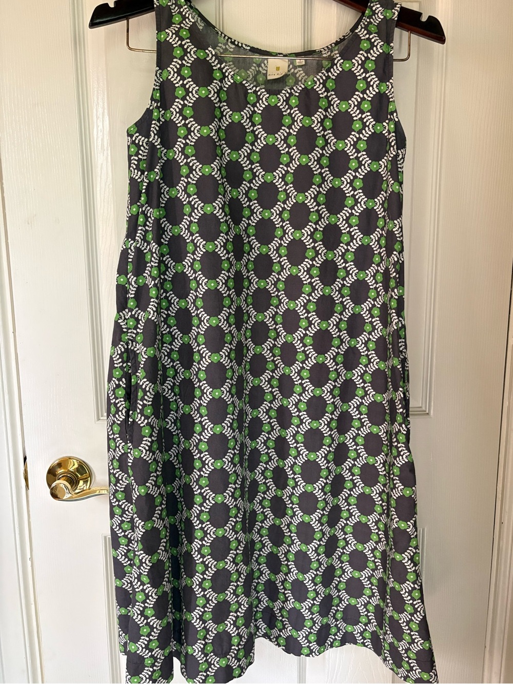 Orla Kiely x Uniqlo women’s blue Midi Dress with Green & White Geo Print
